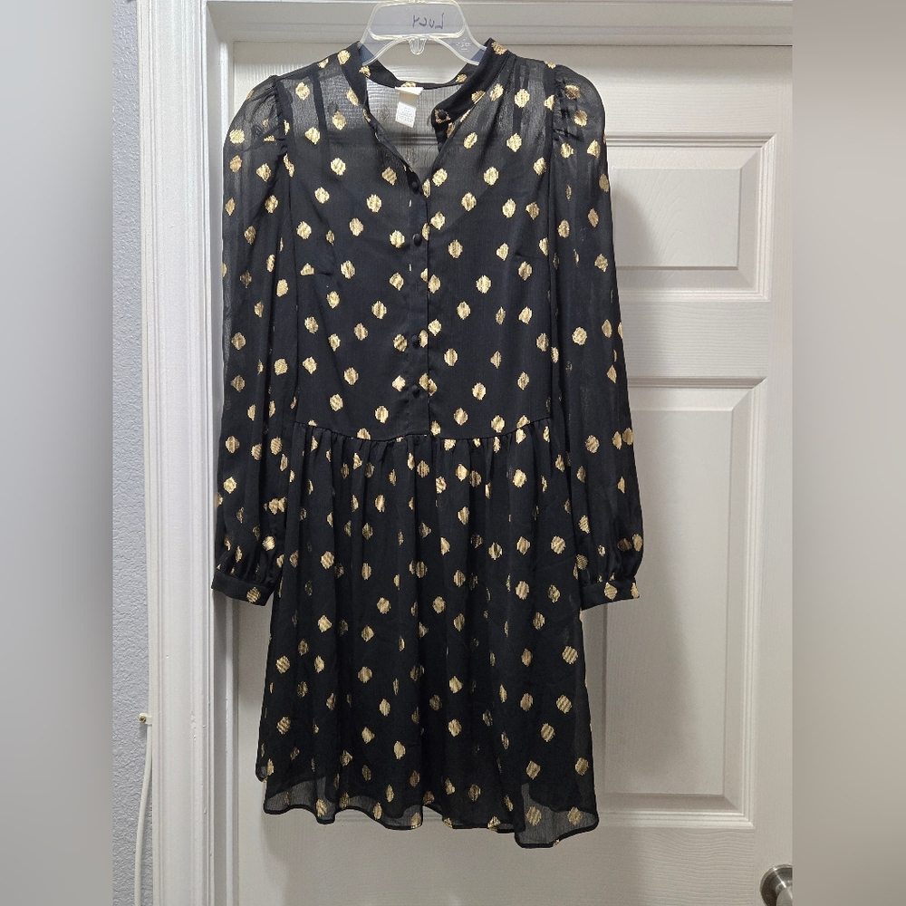 Elegant Black and Gold Polka Dot Dress